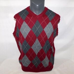 Croft & Barrow Burgundy Gray Argyle Knit Sweater Vest Mens L Preppy